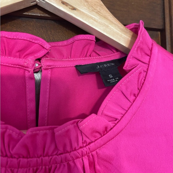 J. Crew Vibrant Pink Ruffle Blouse - Picture 2 of 3